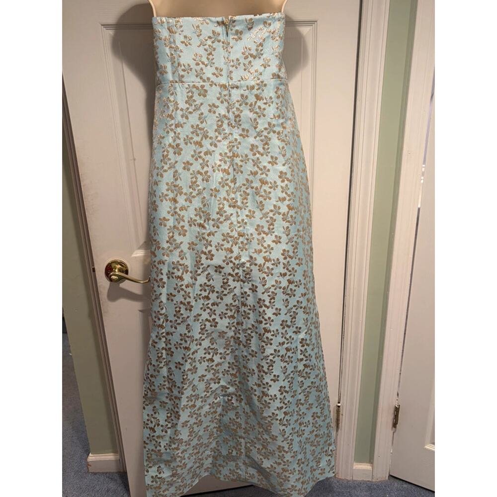 Lilly Pulitzer Carlynn Maxi Dress 10 Blue Metallic Floral Strapless Bow Cocktail - Picture 2 of 16